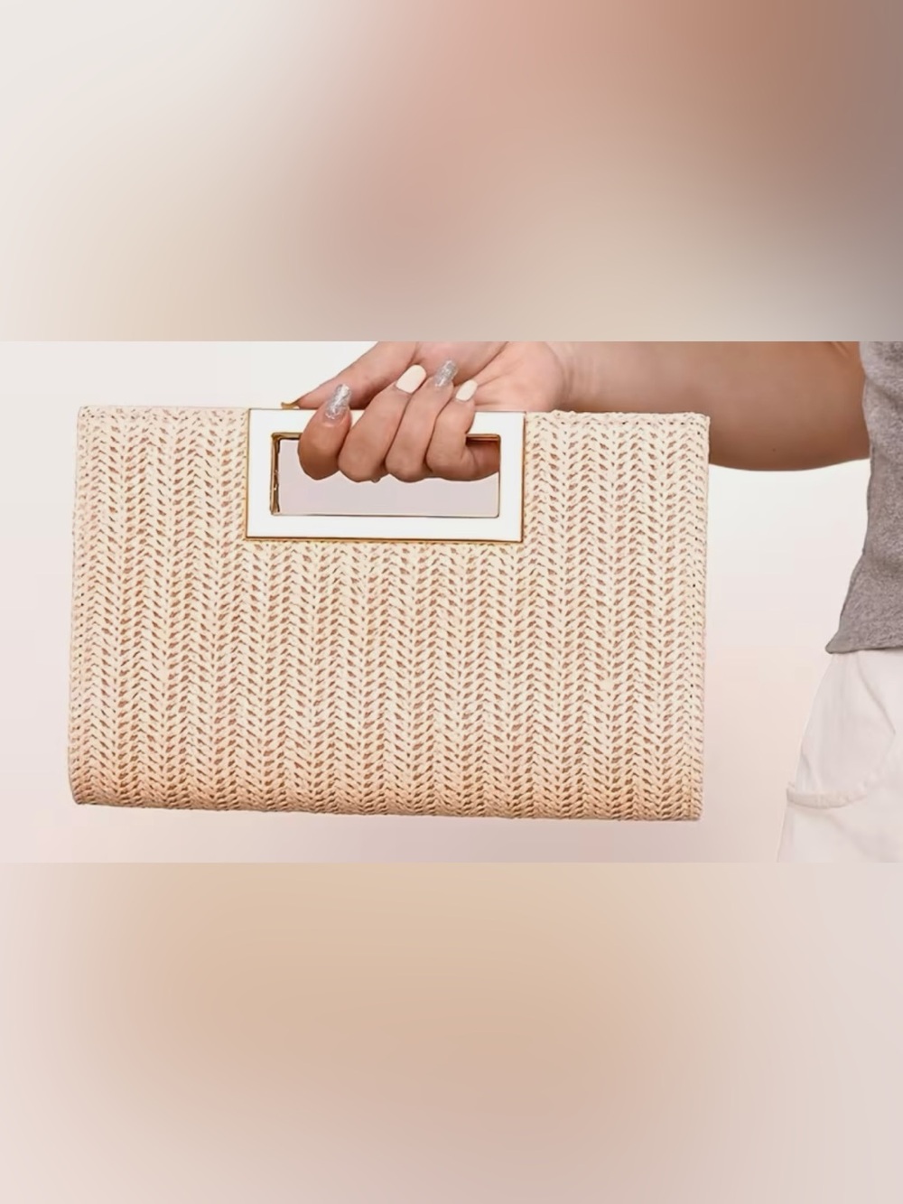 Woven Cream Handheld Clutch